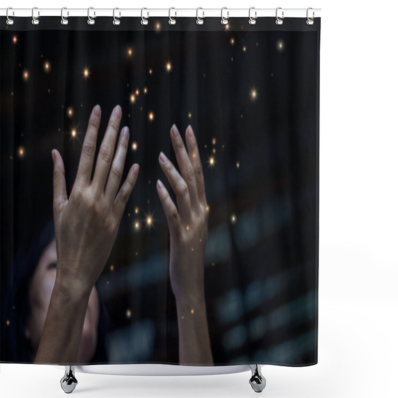 Personality  Respect And Pray And Stardust On City At Night Background Shower Curtains