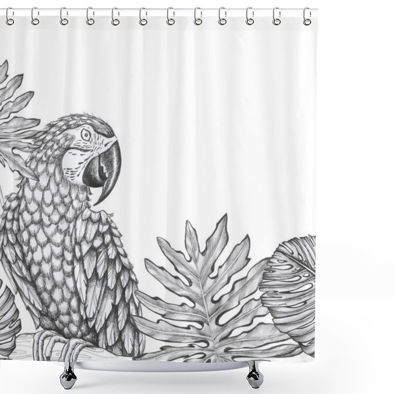 Personality  Card Tropical Pattern  Parrot  Isolate Object White Background Art Line Silhouette Of A Parrot Shower Curtains