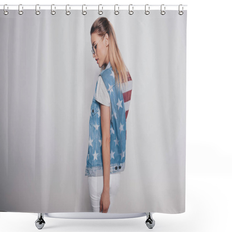 Personality  Girl In American Patriotic Outfit  Shower Curtains