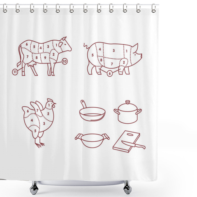 Personality  Beef, Pork, Chicken, Pan, Wok, Pot, Board, Knife Shower Curtains