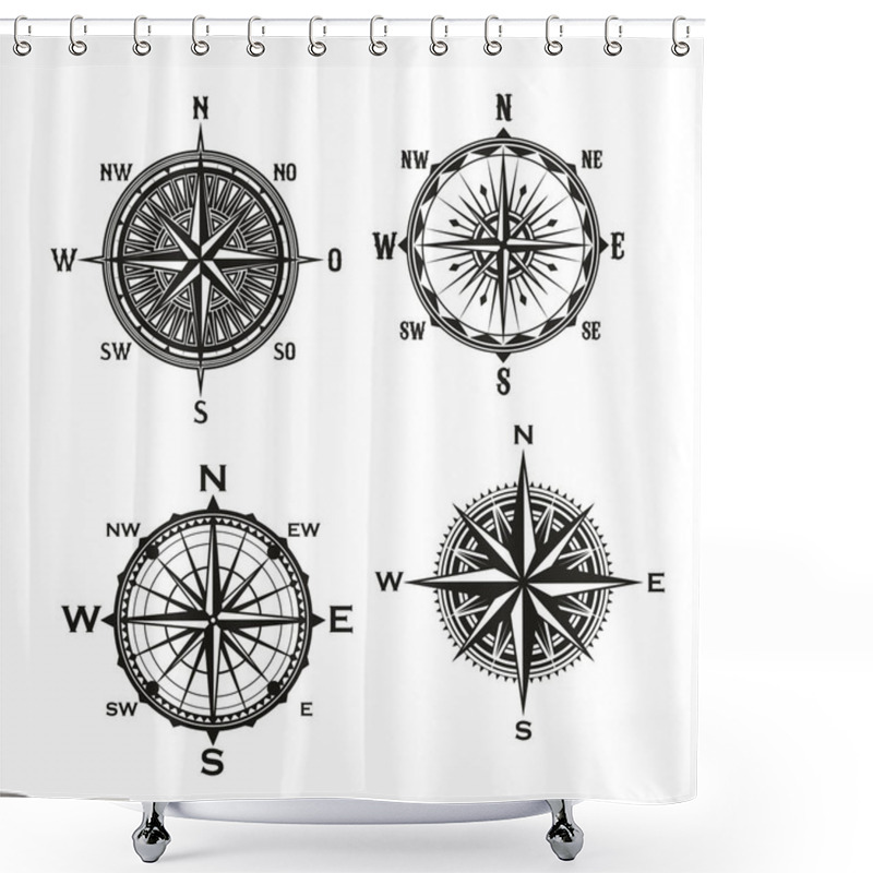 Personality  Rose Of Winds Arrows, Vector Nautical Compass Shower Curtains