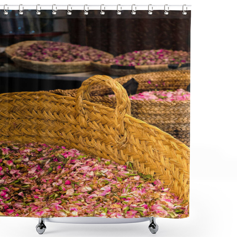 Personality  Basket Of Dried Roses In Meknes Medina Shop Shower Curtains