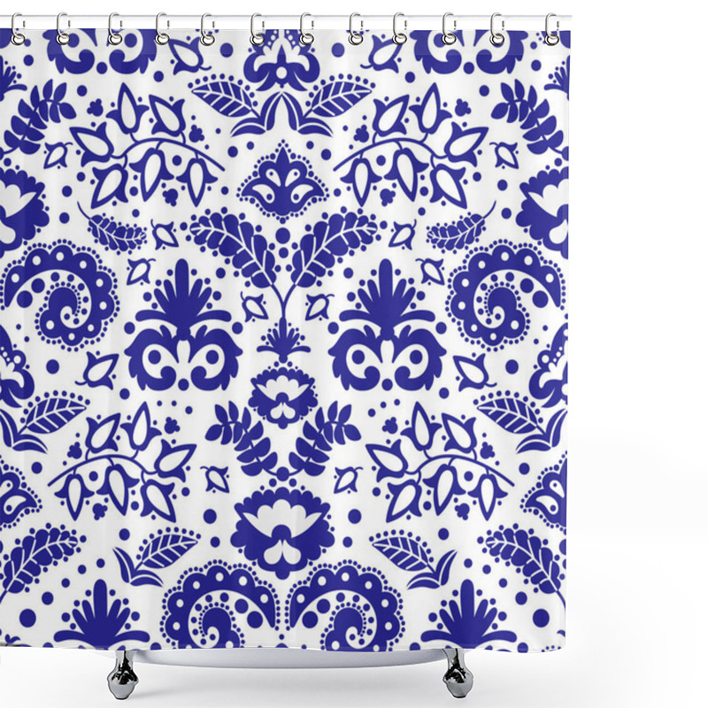 Personality  FOLK TATAR BLUE Ornament Seamless Pattern Vector Illustration Shower Curtains