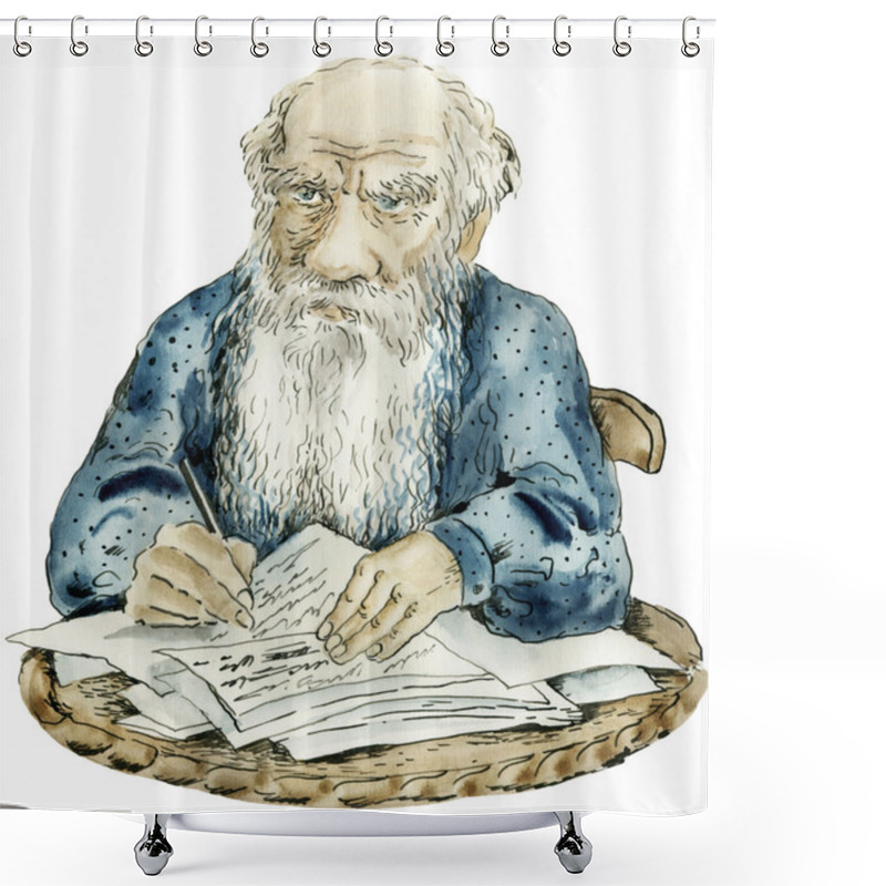 Personality  Caricature Portrait Of Leo Tolstoy Shower Curtains