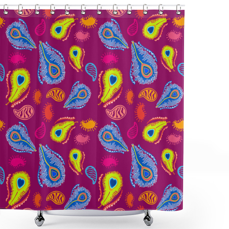 Personality  Unusual Seamless Paisley Pattern With Peacock Feathers. Hand Drawn Doodles Inspired By Turkish And Persian Art. Shower Curtains