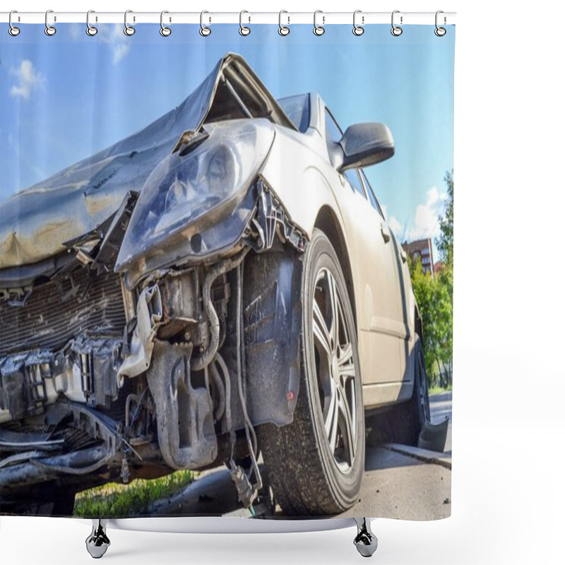 Personality  Broken Car. Accident On The Road Shower Curtains