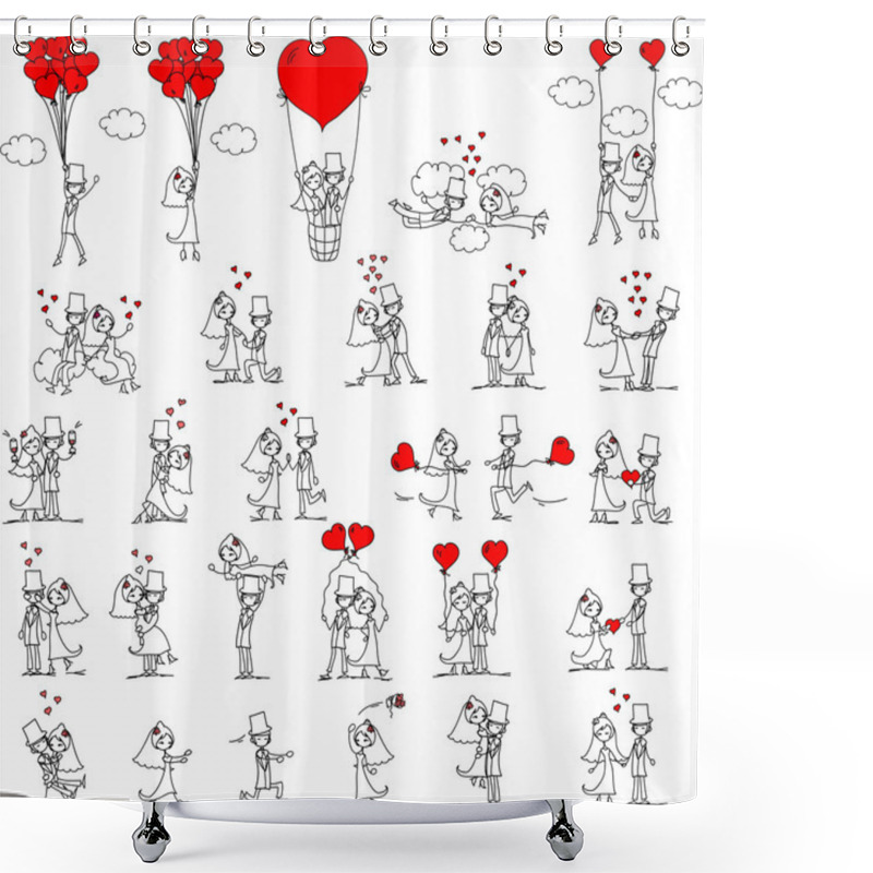 Personality  Set Of Wedding Pictures, Bride And Groom In Love, The Vector Shower Curtains