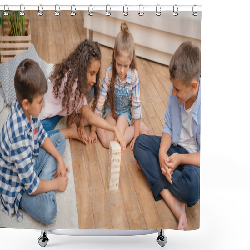 Personality  Children Playing Blocks Wood Game Shower Curtains