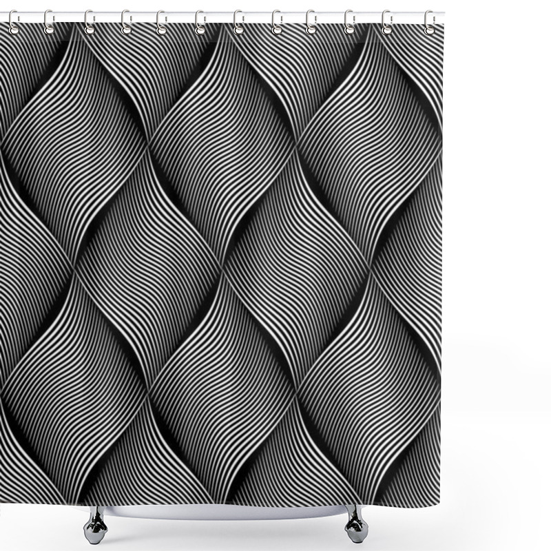 Personality  Seamless Op Art Diamonds Pattern. Wavy Lines Texture. Shower Curtains