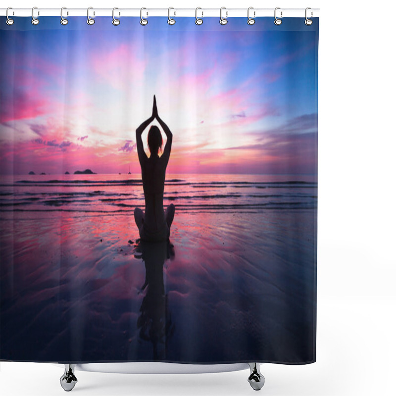 Personality  Sunset Yoga Woman On Sea Coast Shower Curtains