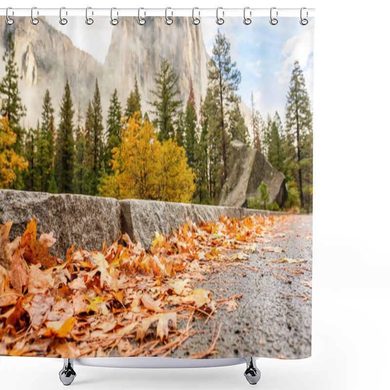 Personality  Alley With Fallen Leaves On Wet Asphalt Shower Curtains