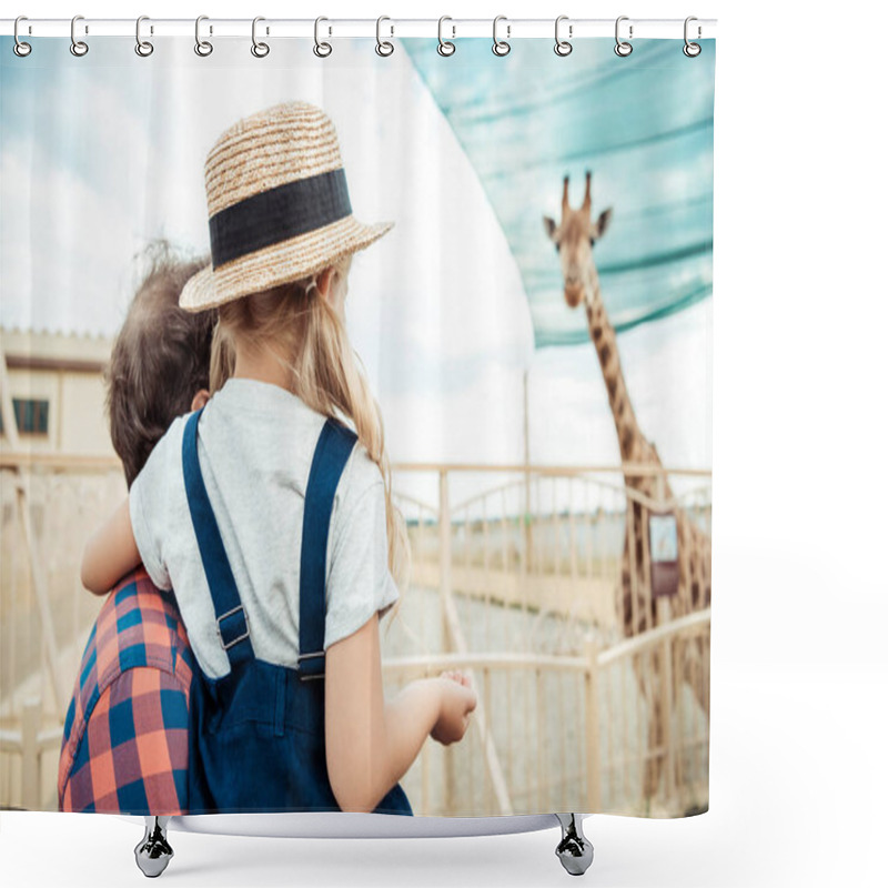 Personality  Family Looking At Giraffe In Zoo Shower Curtains