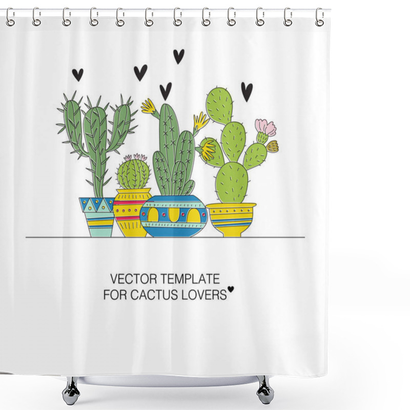 Personality  Illustration Of A Hand Drawn Cactuses.  Shower Curtains