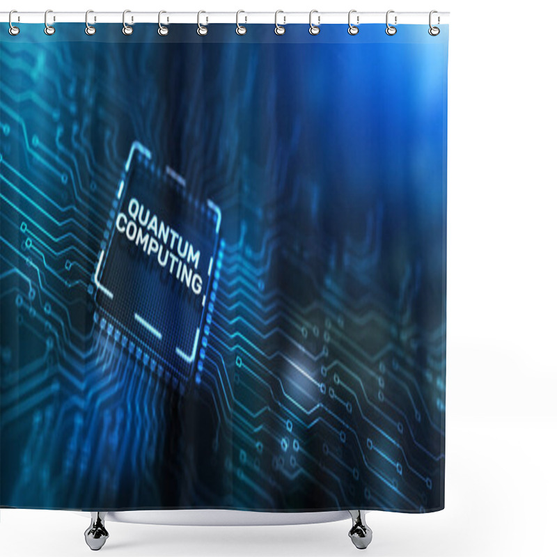 Personality  Quantum Computing Concept. The Inscription On The Processor Icons. Shower Curtains