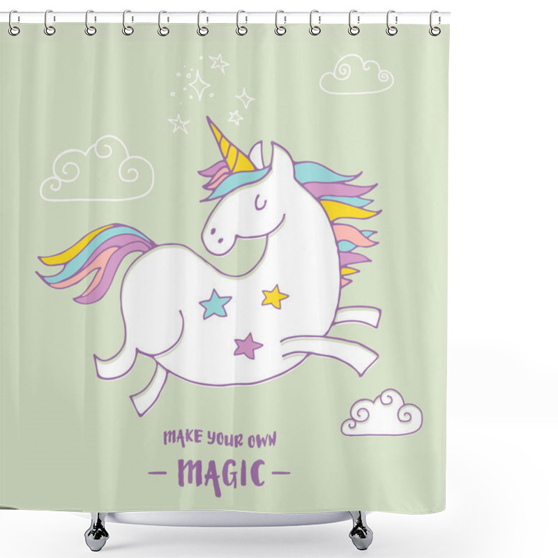 Personality  Cute Magic Unicon And Rainbow Poster, Greeting Card Shower Curtains