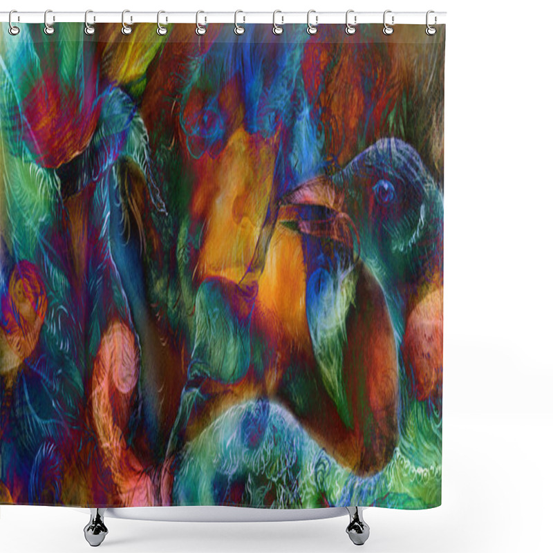 Personality  Radiant Elven Fairy Woman Creature And Energy Lights, And Bird Phoenix  Collage Shower Curtains