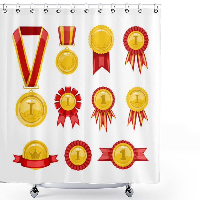 Personality  Red And Gold Award Ribbons And Medals Shower Curtains