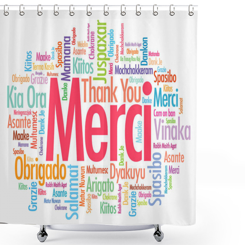 Personality  Merci (Thank You In French) Word Cloud In Different Languages Shower Curtains