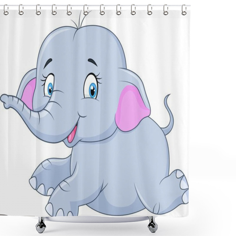 Personality  Adorable Baby Elephant Running Isolated On White Background  Shower Curtains