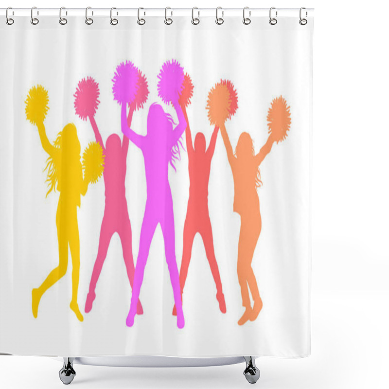 Personality  Silhouettes Of Girls (cheerleaders) With Pom-poms. Vector  Shower Curtains