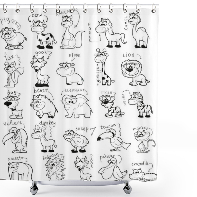 Personality  Set Of Cute Cartoon Black And White Animals Shower Curtains