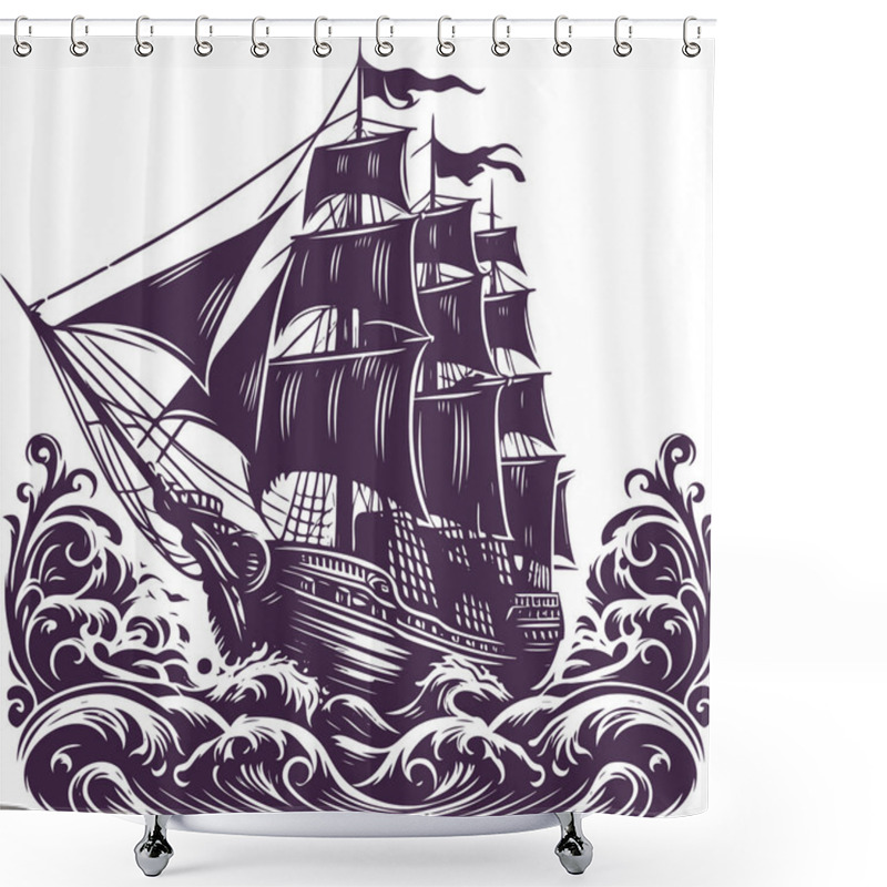 Personality  Classic Sailing Vessel Fighting Turbulent Ocean Waters Shower Curtains