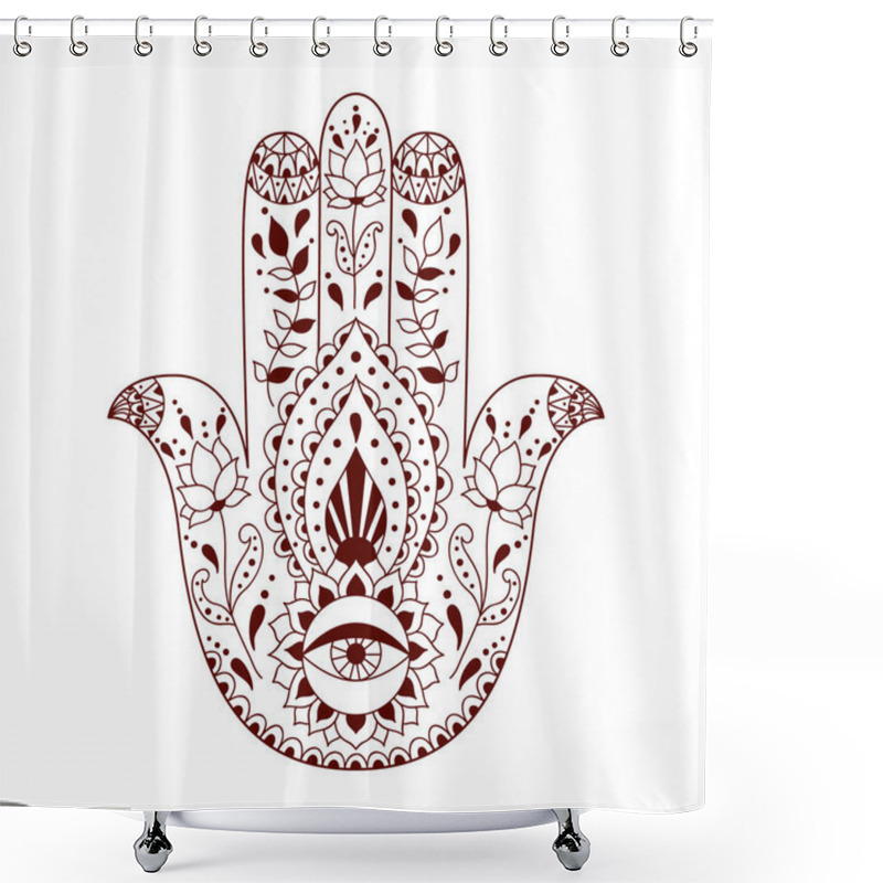 Personality  Indian Hand Drawn Hamsa. Hamsa Henna Tattoo With Ethnic Ornament. Shower Curtains