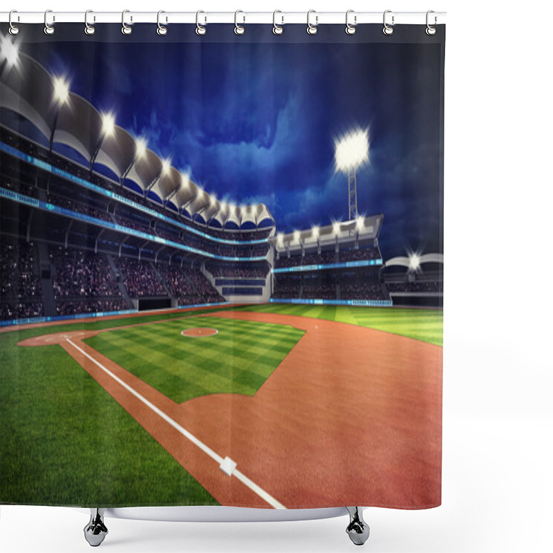 Personality  Illuminated Baseball Stadium With Spectators And Green Grass Shower Curtains