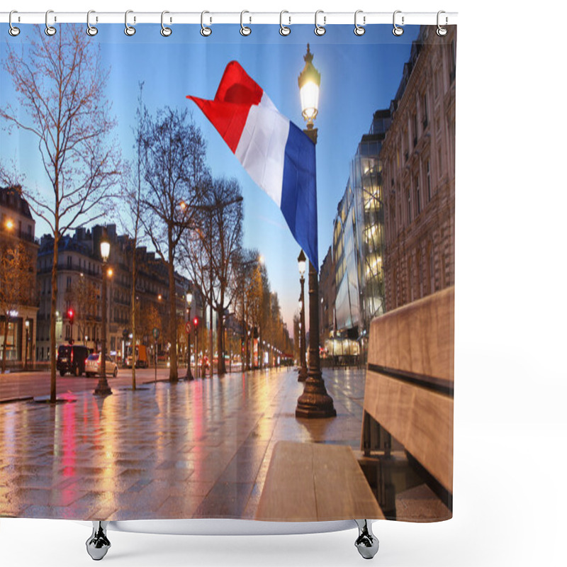 Personality  Paris Champs Elysee Street In The Evening And Flag Of France Shower Curtains