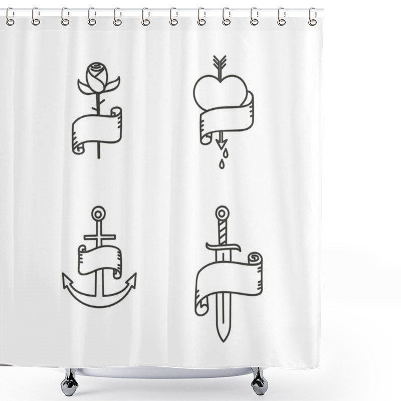 Personality  Old School Tattoo Style Illustrations Shower Curtains