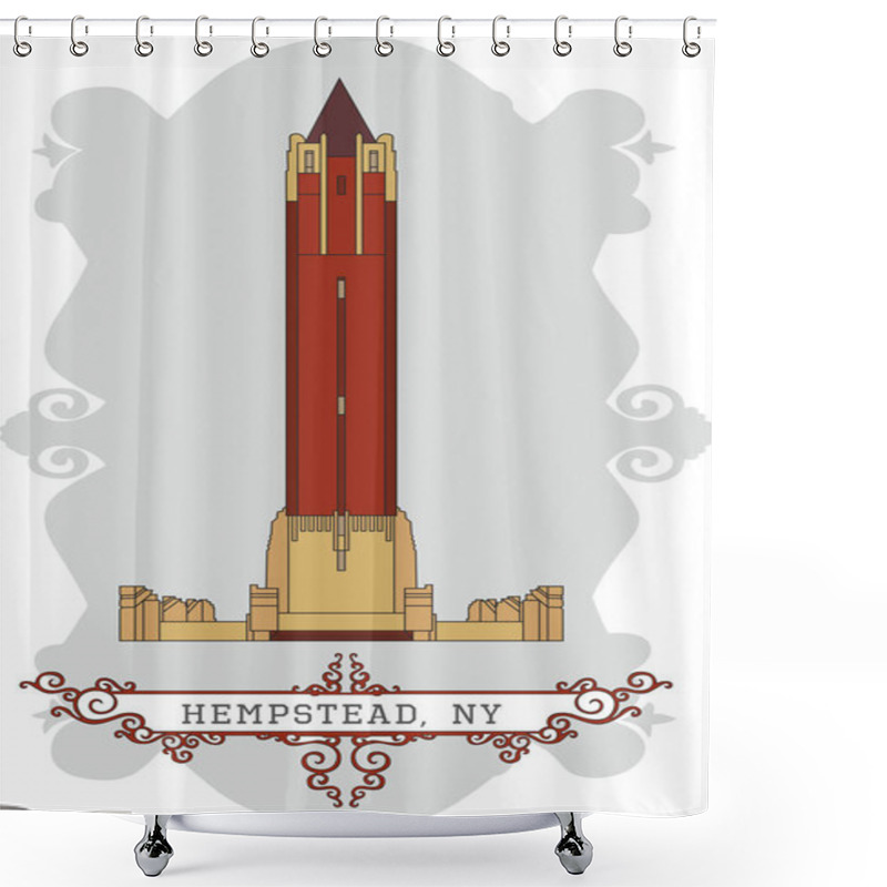 Personality  Hempstead NY Signboard With Jones Beach Water Tower Shower Curtains