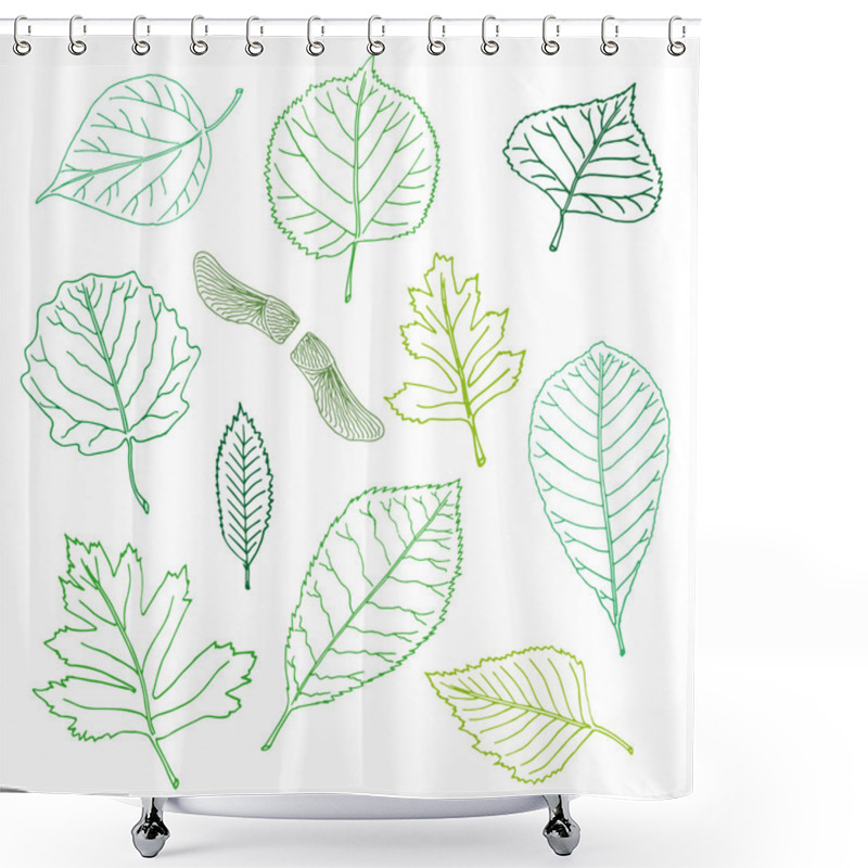 Personality  Hand-drawn Leaves Doodles Set Shower Curtains