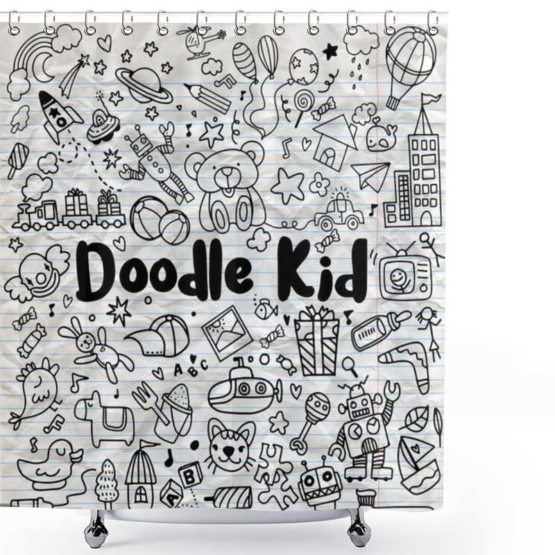 Personality  Hand Drawn Kids Doodle Set,Doodle Style Shower Curtains