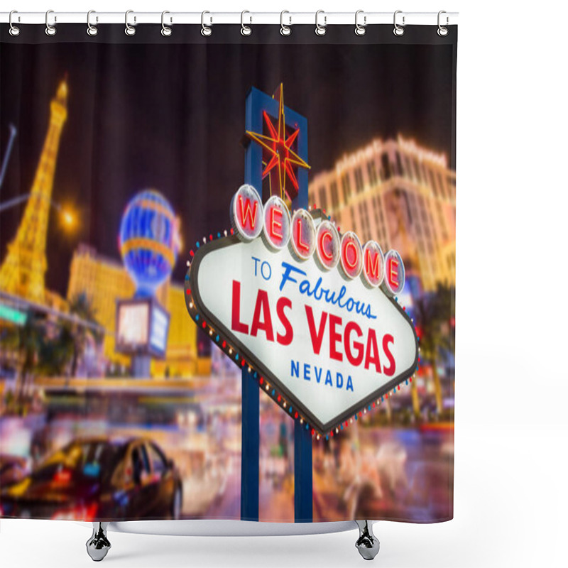 Personality  Welcome To Fabulous Las Vegas Nevada Sign With Blur Strip Road B Shower Curtains