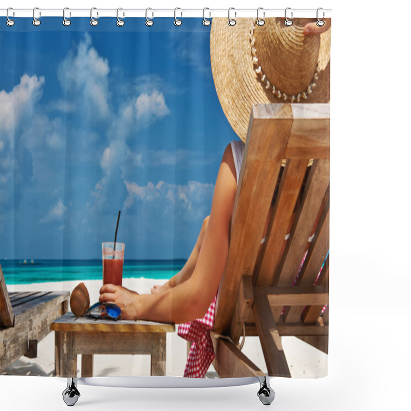 Personality  Woman At Beach With Chaise-lounges Shower Curtains