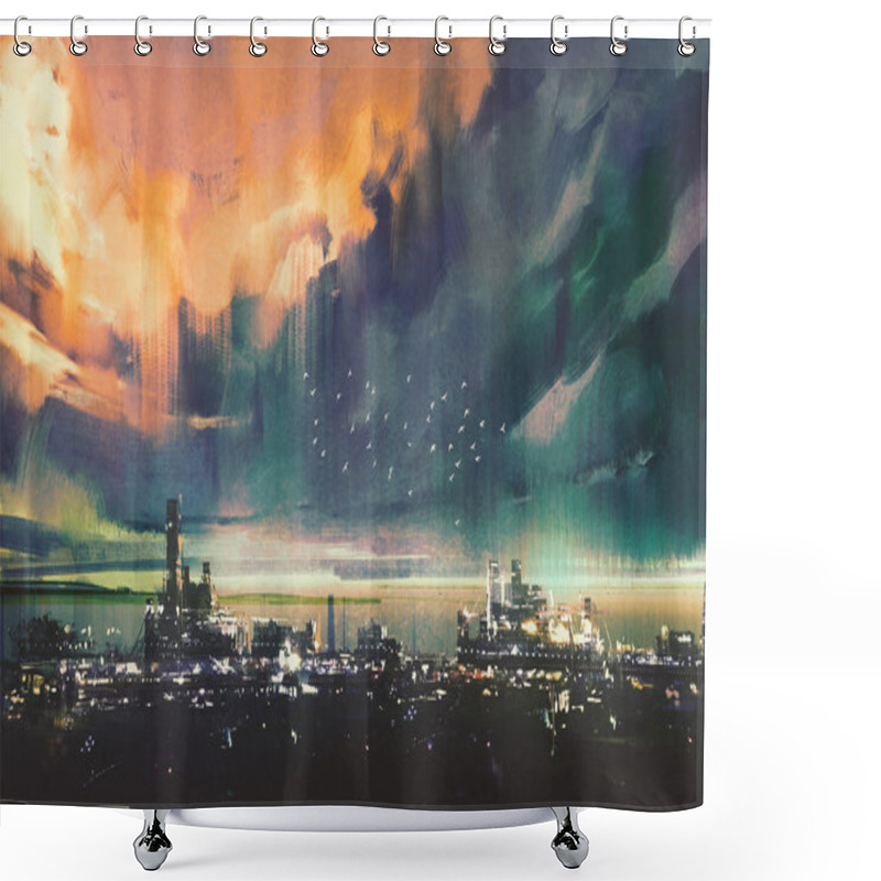 Personality  Landscape Painting Of Sci-fi City Shower Curtains