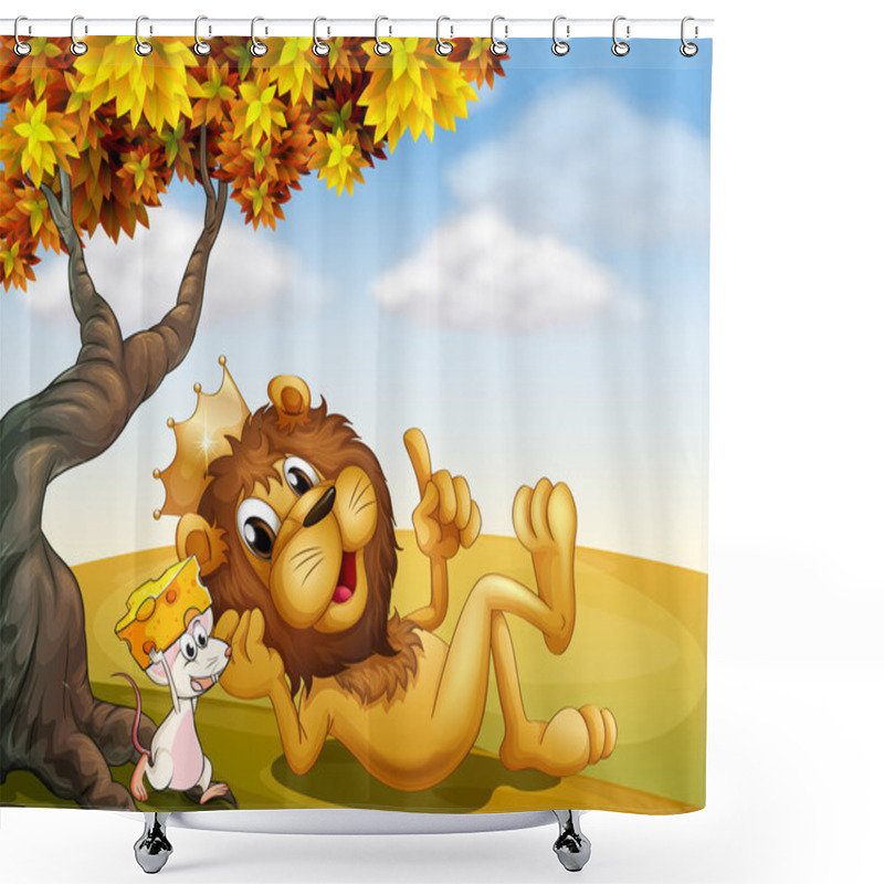 Personality  A King Lion And A Mouse Under The Tree Shower Curtains