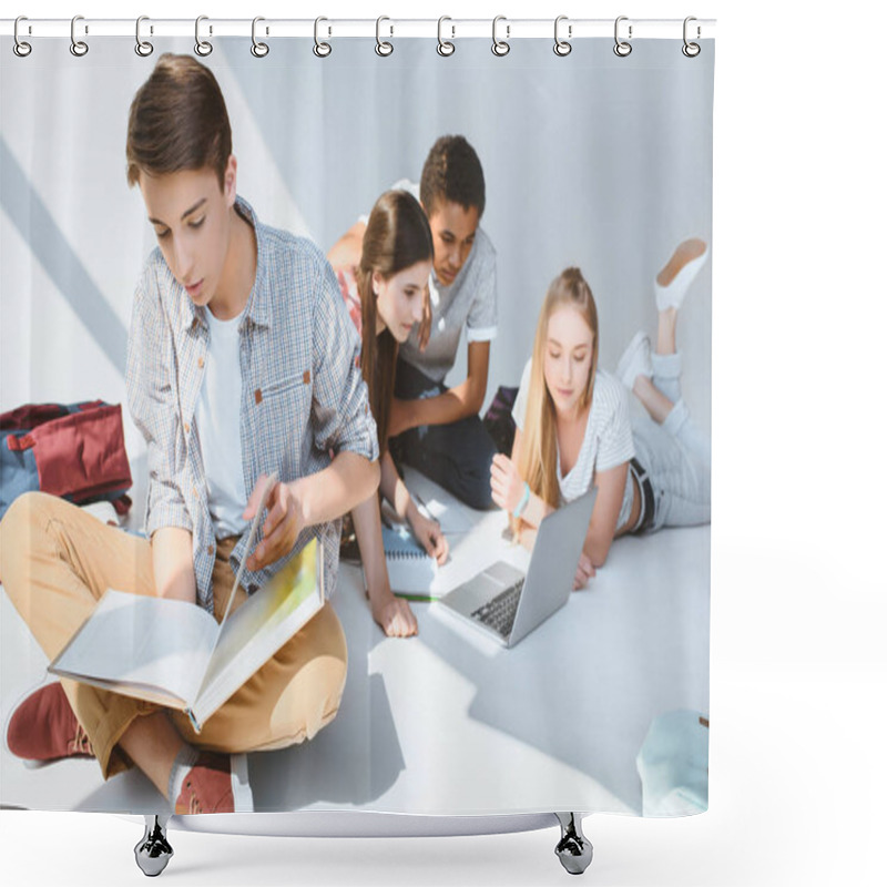 Personality  Multicultural Teenagers With Laptop Shower Curtains