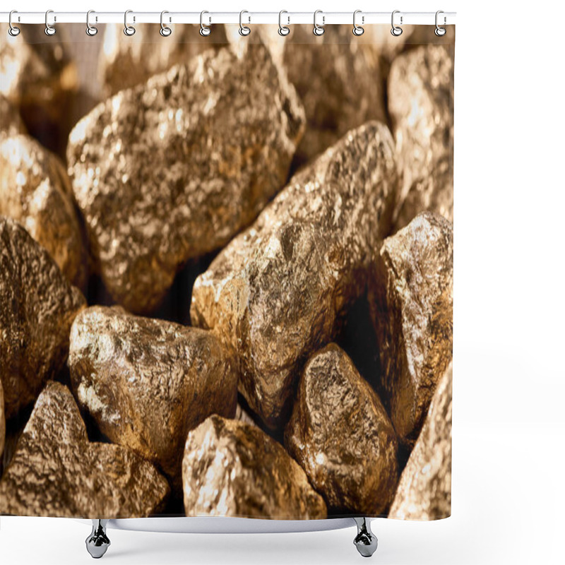 Personality  Close Up View Of Gold Shiny Stones In Daylight Shower Curtains