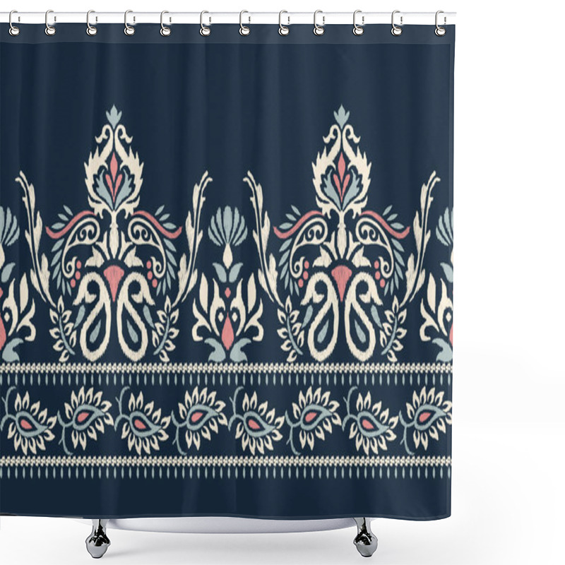 Personality  Ikat Floral Paisley Embroidery On Navy Blue Background.Ikat Ethnic Oriental Pattern Traditional.Aztec Style Abstract Vector Illustration.design For Texture,fabric,clothing,wrapping,decoration,sarong. Shower Curtains