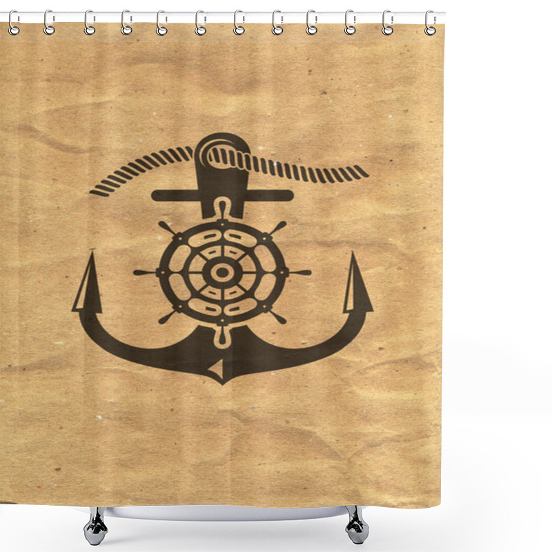 Personality  Nautical Logo On Kraft Paper Background. Marine Label, Sea Badge Shower Curtains