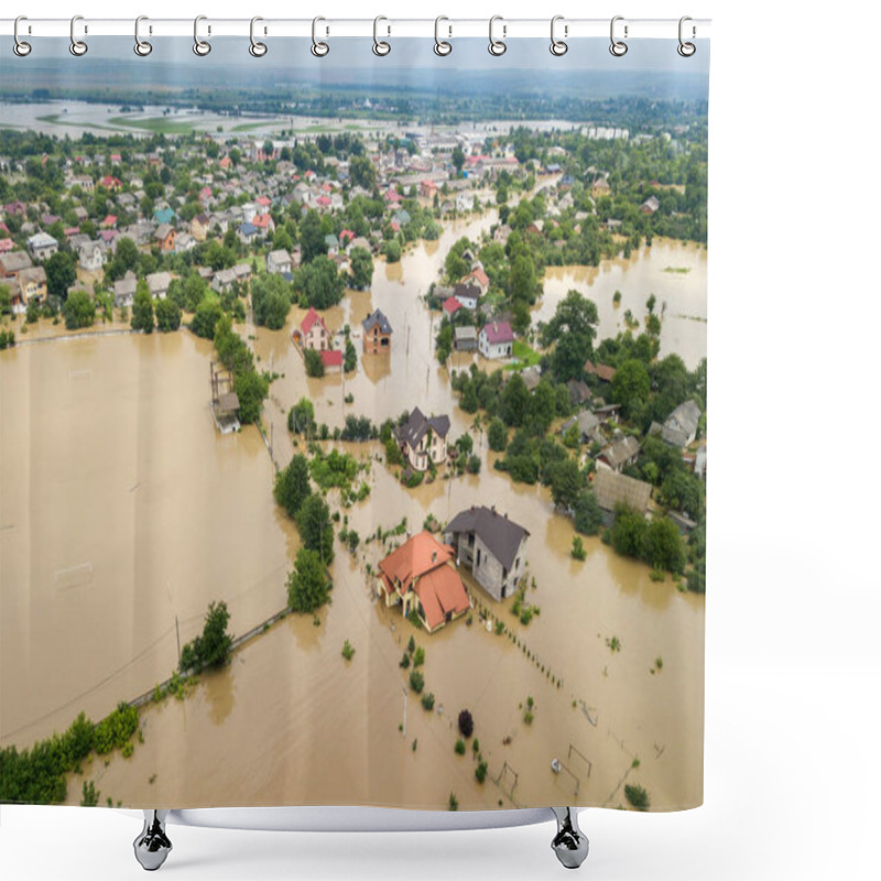 Personality  Aerial View Of Flooded Houses With Dirty Water Of Dnister River In Halych Town, Western Ukraine Shower Curtains