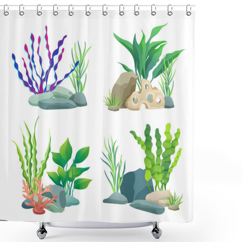 Personality  Seaweed For Aquarium Sketch Vector Illustration Shower Curtains