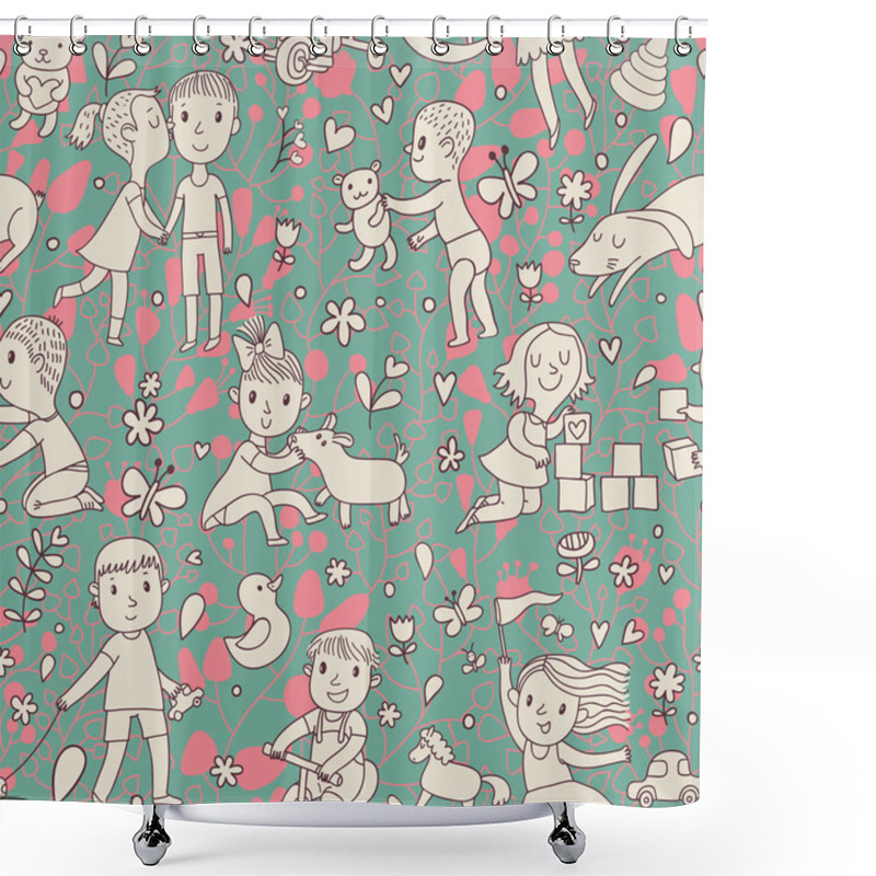 Personality  Funny Seamless Pattern With Little Children Shower Curtains