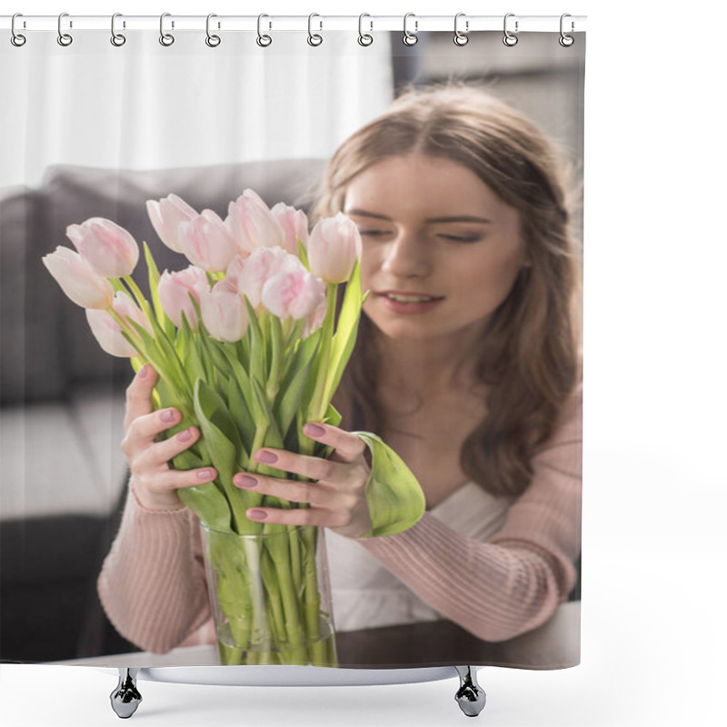 Personality  Woman With Fresh Flowers Shower Curtains