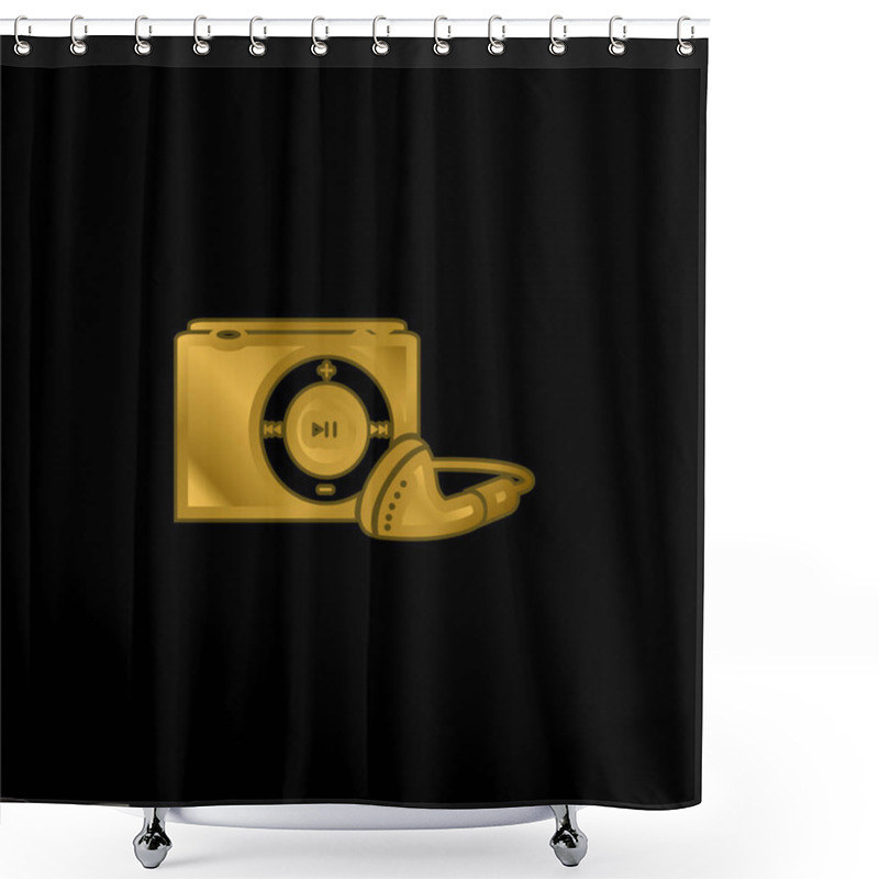 Personality  Apple Ipod Shuffle With Earphones Gold Plated Metalic Icon Or Logo Vector Shower Curtains