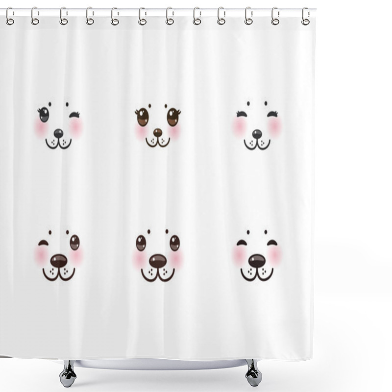 Personality  Kawaii Funny Albino Animal White Muzzle With Pink Cheeks And Winking Eyes. Vector Shower Curtains