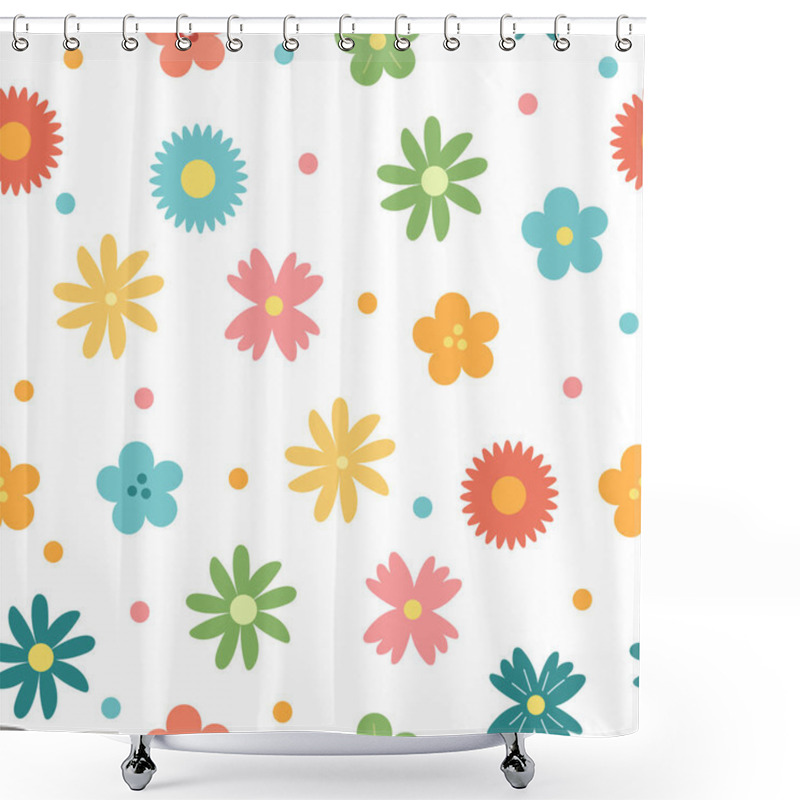 Personality  Simple Spring Flowers - Seamless Vector Pattern On White. Hand Drawn Cartoon Style Shower Curtains