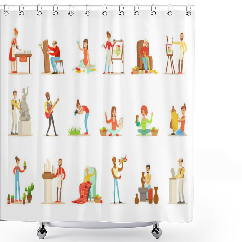 Personality  Adult People And Their Creative And Artistic Hobbies Set Of Cartoon Characters Doing Their Favorite Things Shower Curtains