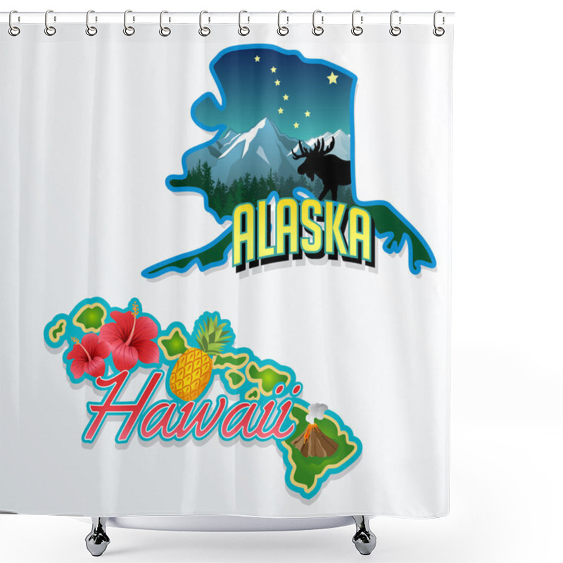 Personality  Alaska, Hawaii Retro State Facts Illustrations Shower Curtains